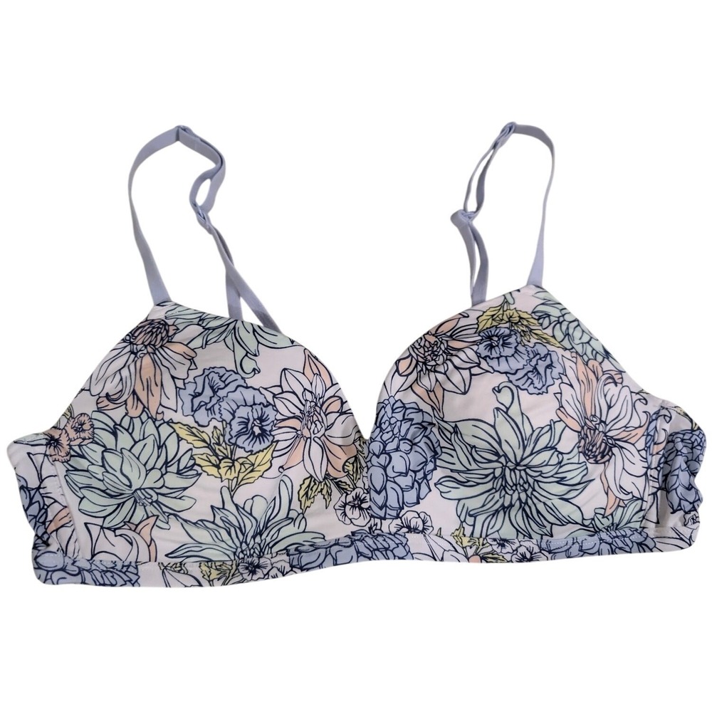 Kindly Yours Wireless Bra Women 36B Multi Floral Microfiber Adjustable Straps